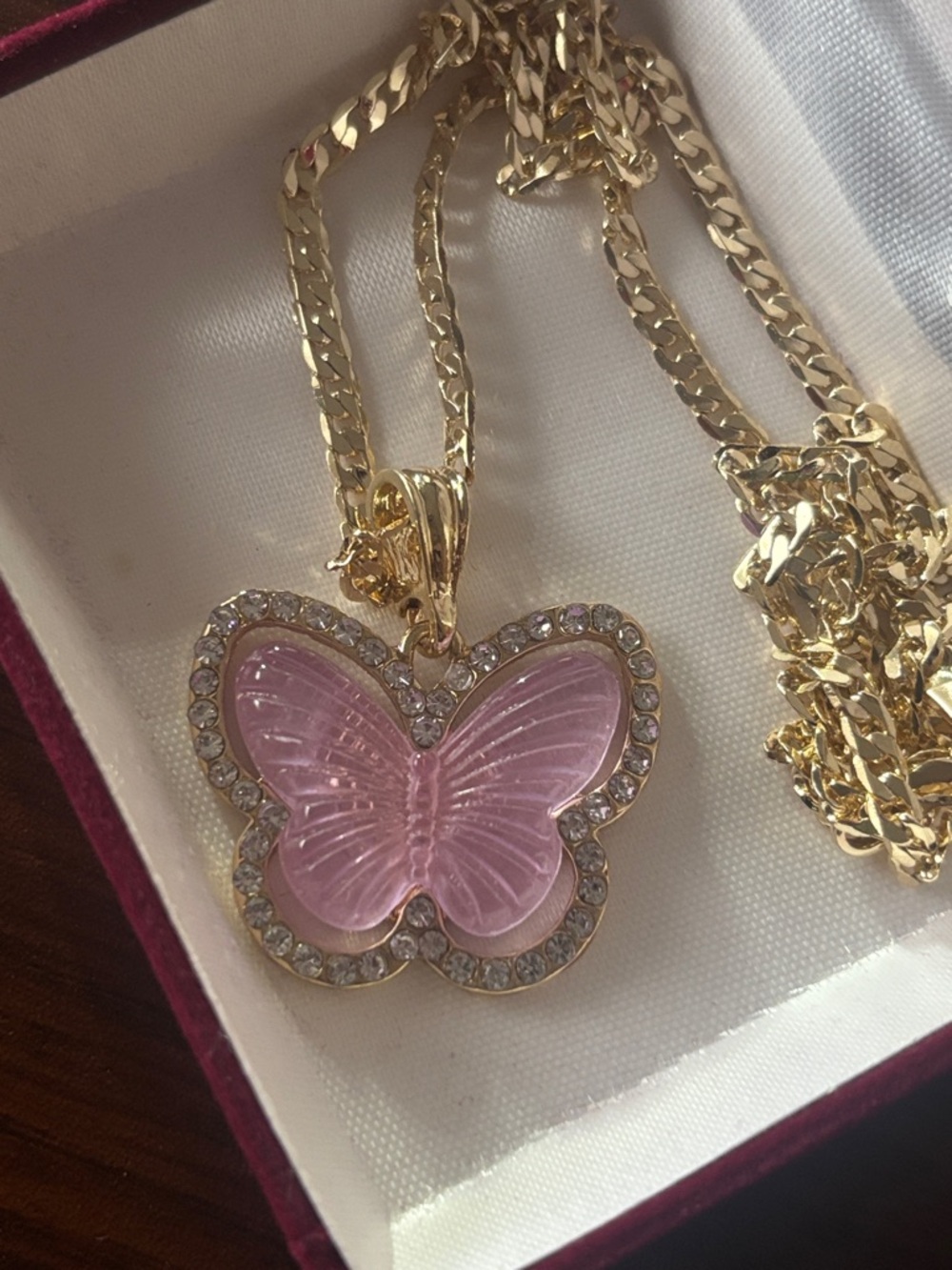 Gold filled Pink Butterfly Pendant Necklace - Unbranded